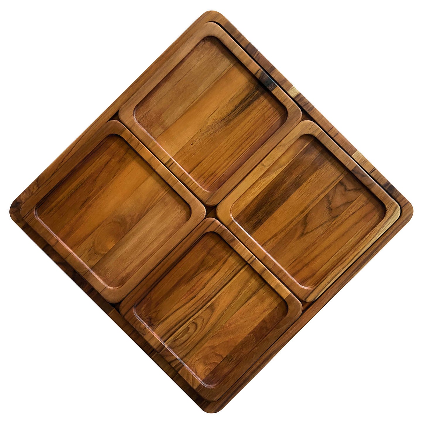 Plateau de Service en Teck, 5 pièces.