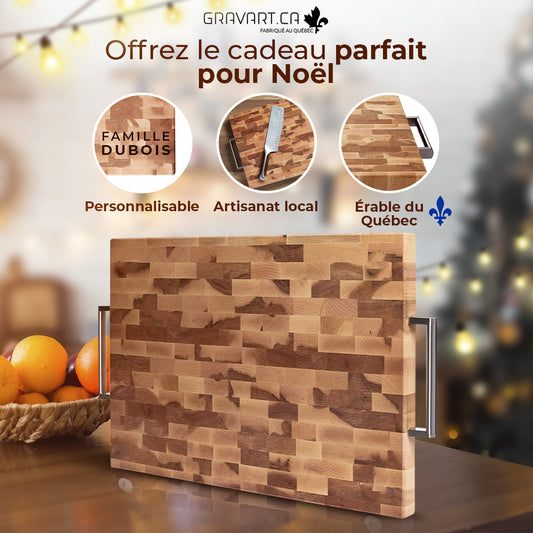 Planche à découper de type 'Butcher block'.